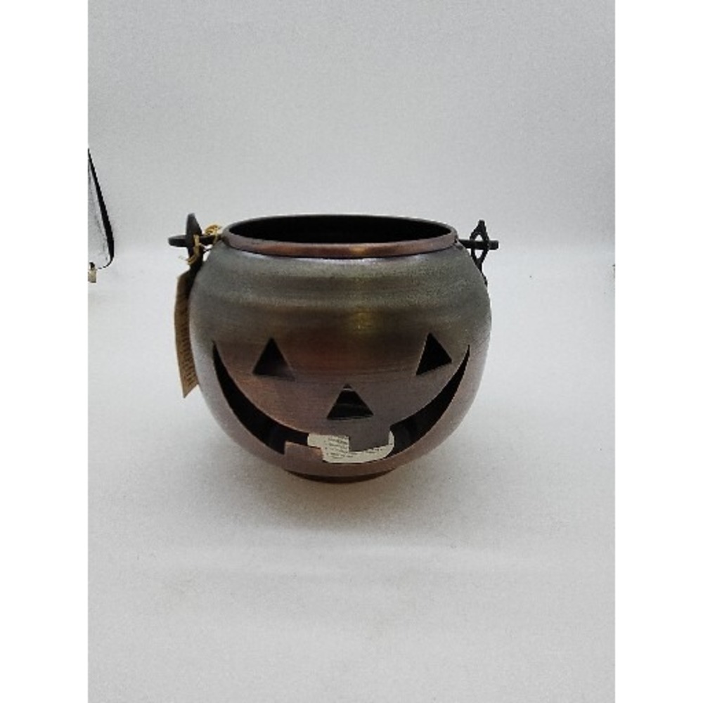 VTG Hosley Metal Halloween Jack-O-Lantern Pumpkin Candle Holders-Made USA Tag